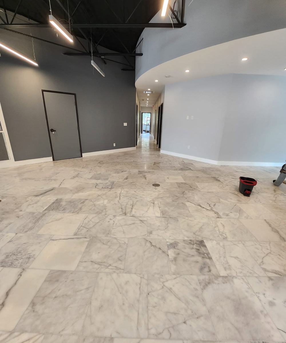 Marble-look floor in a commercial space