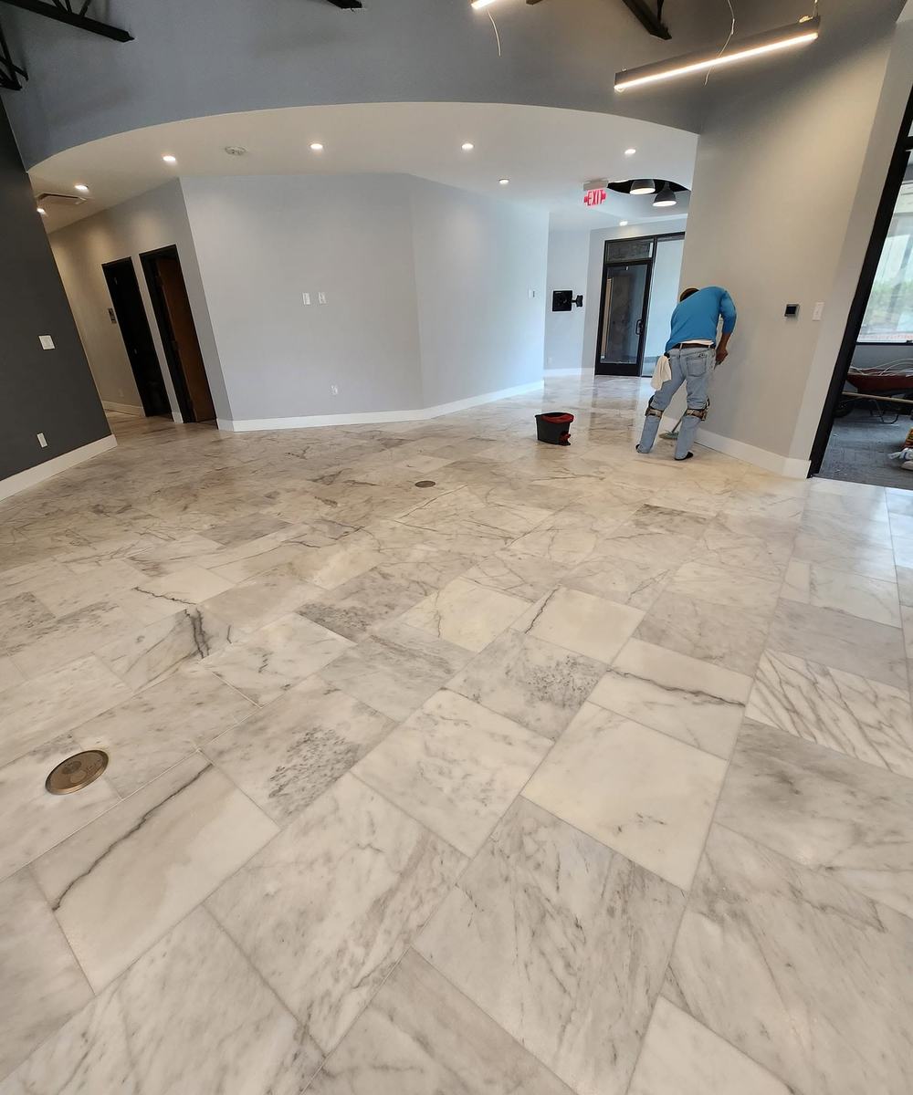Large-format marble-look floor