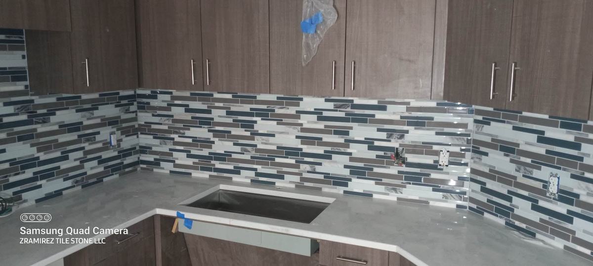 Glass mosaic backsplash