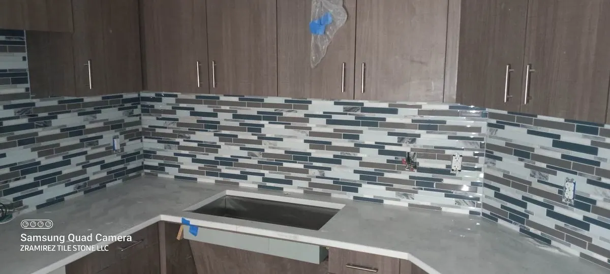 Glass mosaic backsplash