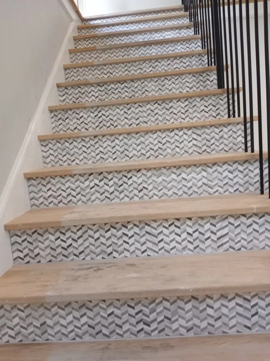 Patterned tile stair risers