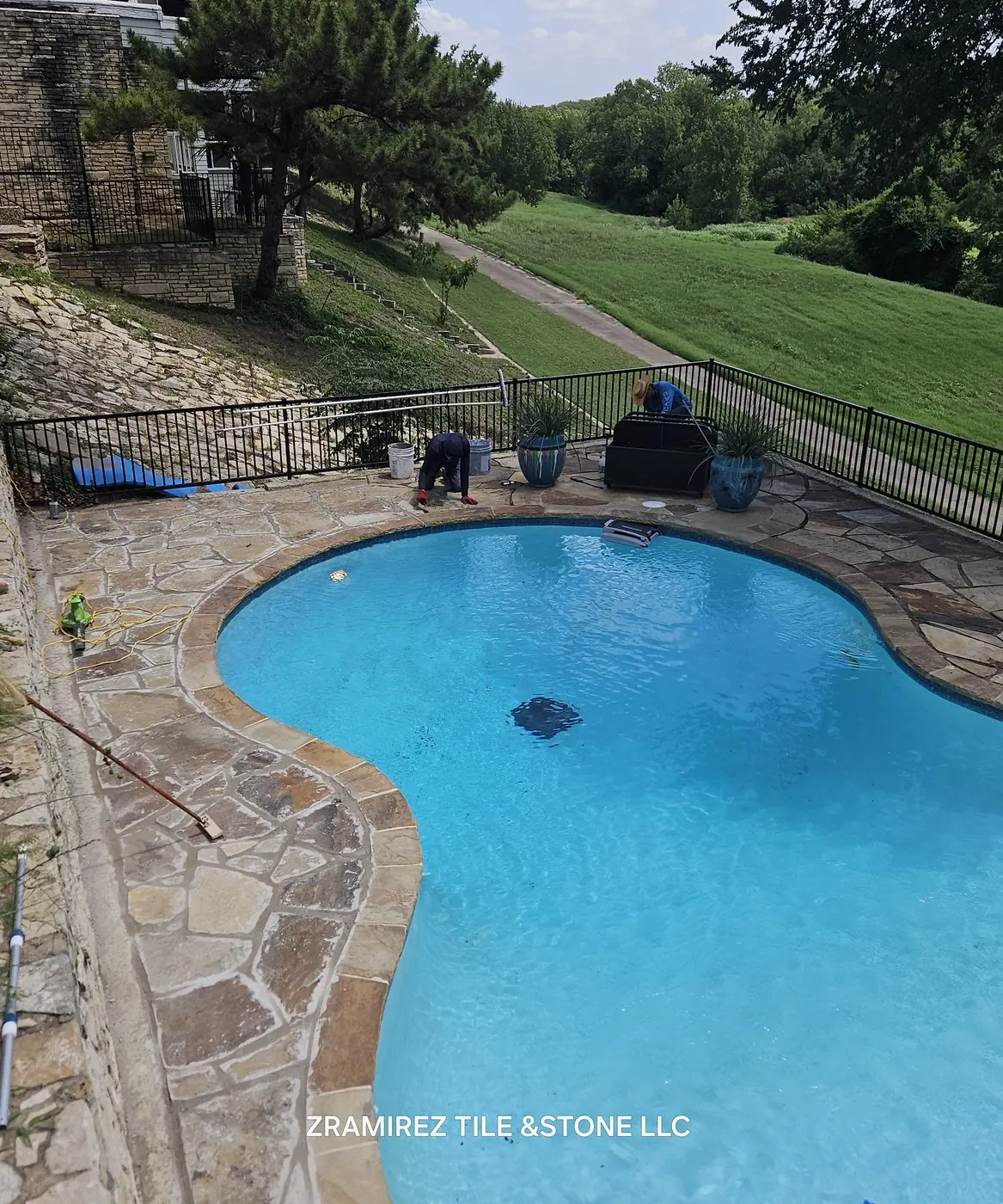 Finished flagstone pool deck